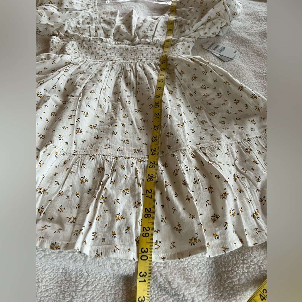 Nordstrom BP Ivory Dress with Puff Sleeves and Detailed Floral Bursts Juniors L - Picture 5 of 16